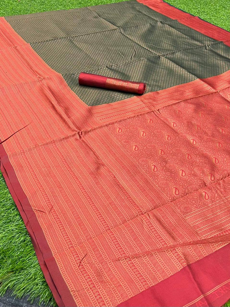 JERRY GREEN SAREE WITH COPPER RICH BORDER