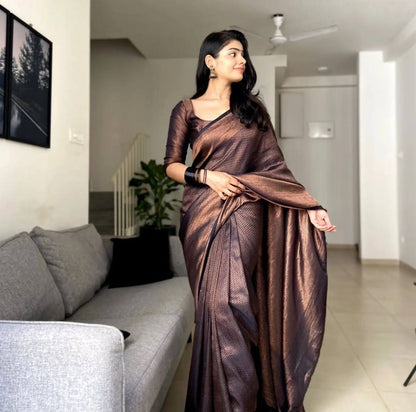 SHINE BLACK COLOR Soft Silk SAREE WITH COPPER ZARI WEAVING