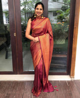 Premium MAROON COLOR SAREE WITH COPPER ZARI WEAVING