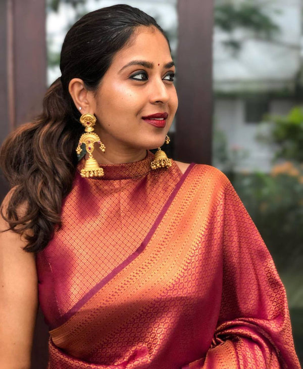 Premium MAROON COLOR SAREE WITH COPPER ZARI WEAVING