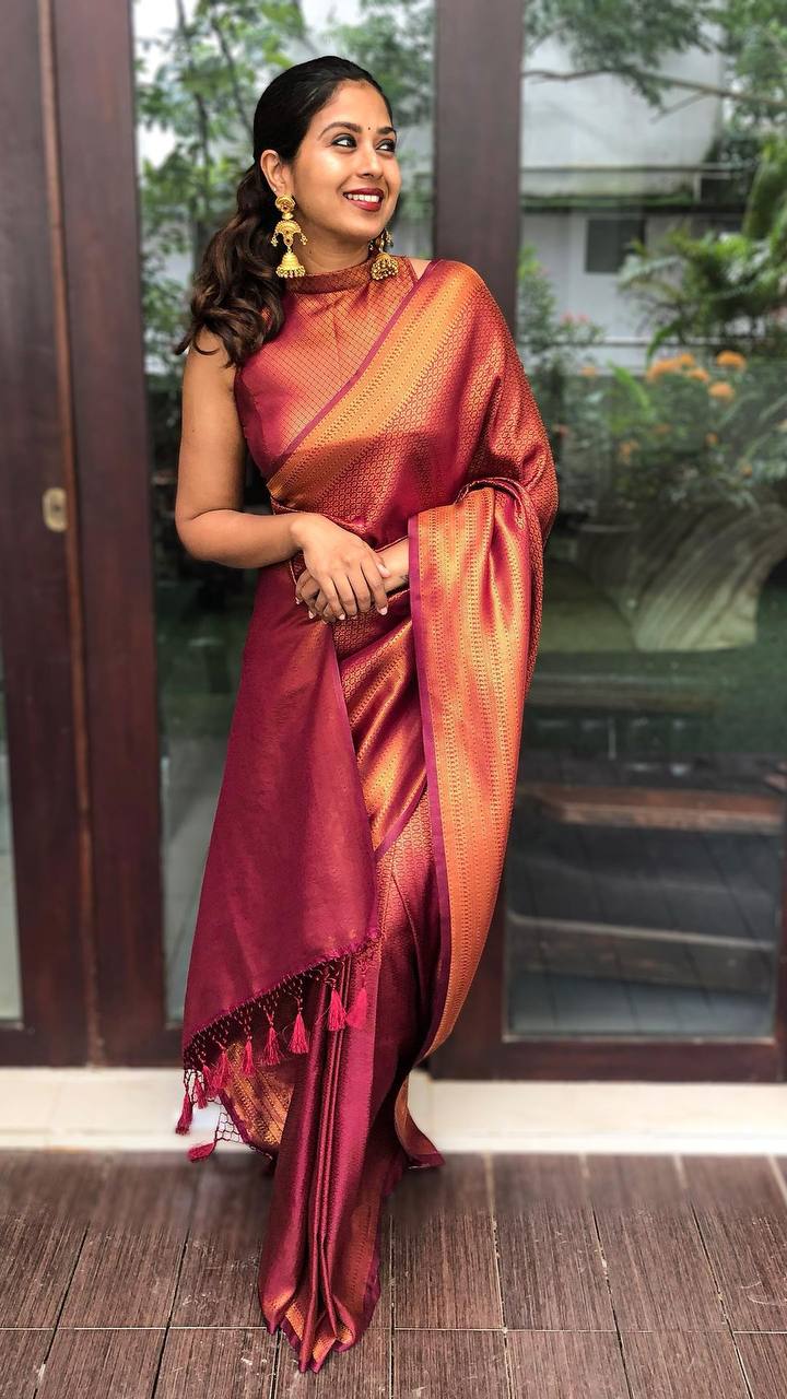 Premium MAROON COLOR SAREE WITH COPPER ZARI WEAVING