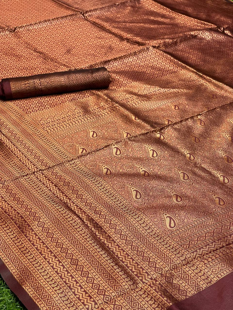 Premium MAROON COLOR SAREE WITH COPPER ZARI WEAVING