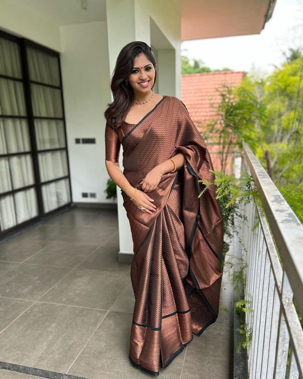 SHINE BLACK COLOR SAREE WITH COPPER ZARI WEAVING