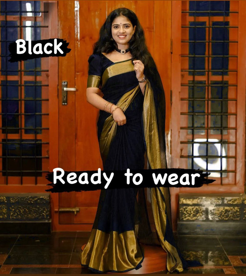 1-MIN READY TO WEAR SAREE IN PREMIUM CHIFFON SILK WITH ZARI PATTA