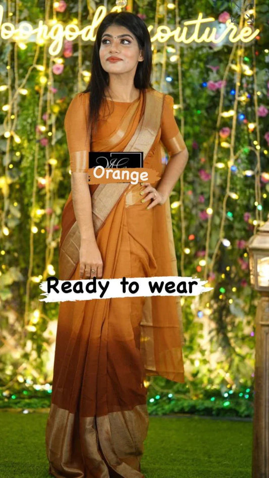 1-Min Ready to Wear Saree in Premium Chiffon Silk With Zari Patta