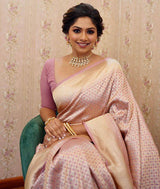 Pink Banarasi Silk Saree With Meena Work