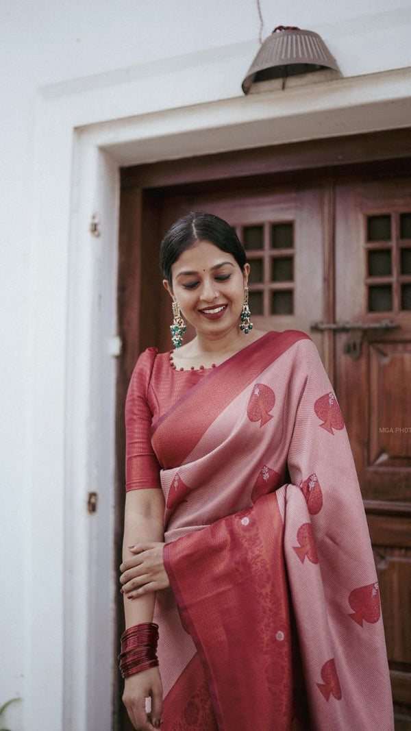 PURE BANARASI SILK SAREE IN LAVISH MAROON COLOR WITH COPPER ZARI WORK