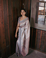 PURE BANARASI SILK SAREE IN GRAY COLOR WITH COPPER ZARI WORK