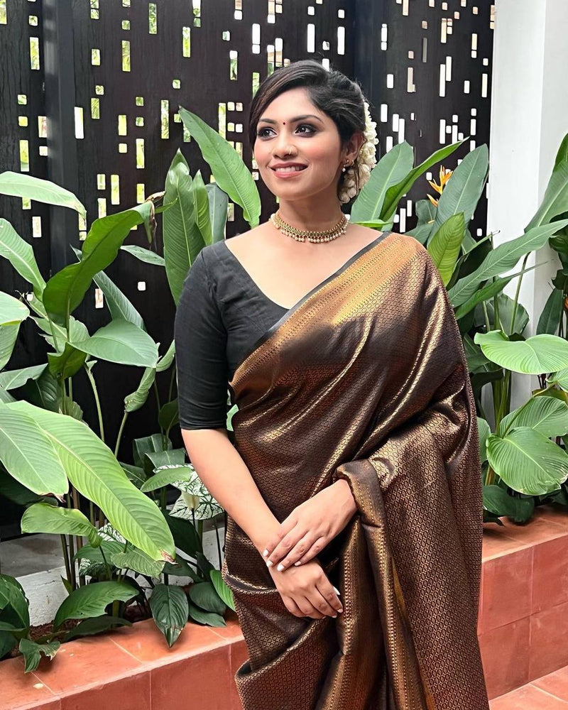 Black Kanjeevaram Silk Saree For Wedding Look