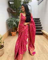 PURE BANARASI SILK SAREE IN PEACH COLOR WITH COPPER ZARI WORK