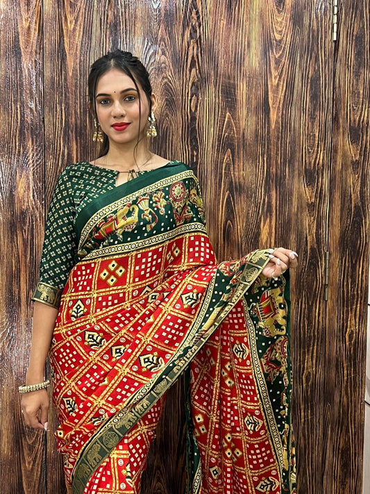 1-Min Ready To Wear Red Saree In Beautiful Rich Pallu