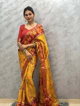 1-Min Ready To Wear Yellow Saree In Beautiful Rich Pallu